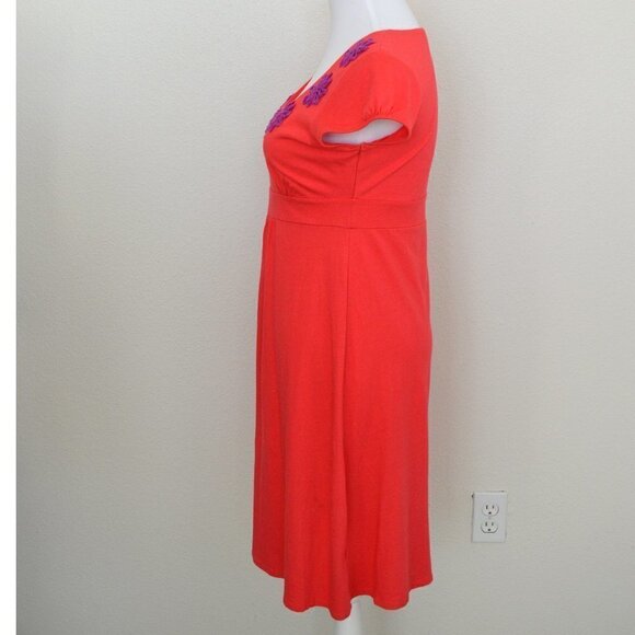 Boden Jersey Coral Dress Purple Flowers 6 - Picture 5 of 8